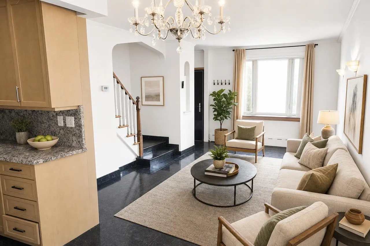 The same living room virtually staged by Stylst